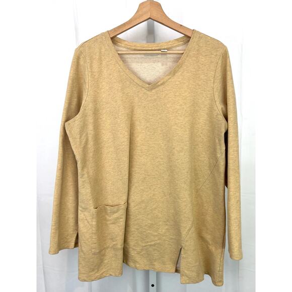 LOGO Lounge XL Lori Goldstein Pullover V-Neck Sweatshirt Top with Pocket Yellow - Picture 9 of 9